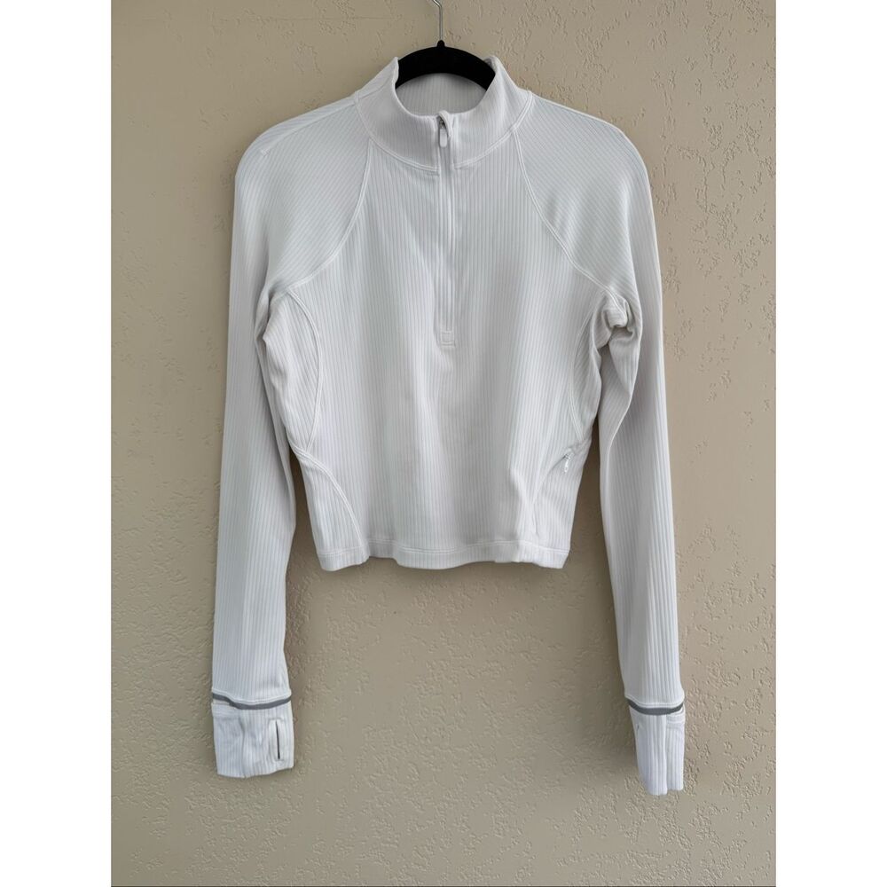 Lululemon Its Rulu Run Ribbed Cropped Half Zip in White - Picture 3 of 7